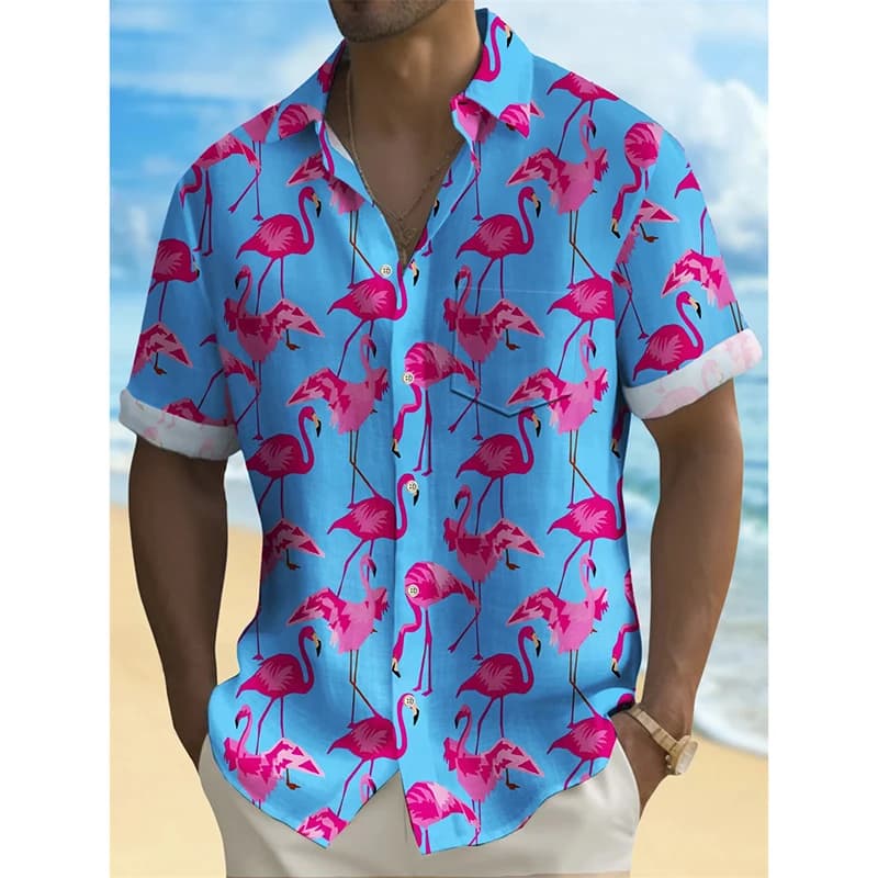 Camicie da uomo estive per il tempo libero divertenti con stampa 3D Bottoni con risvolto Manica corta Street Y2k Camicie hawaiane Simpatico fenicottero Gatto Anatra Top grafico
