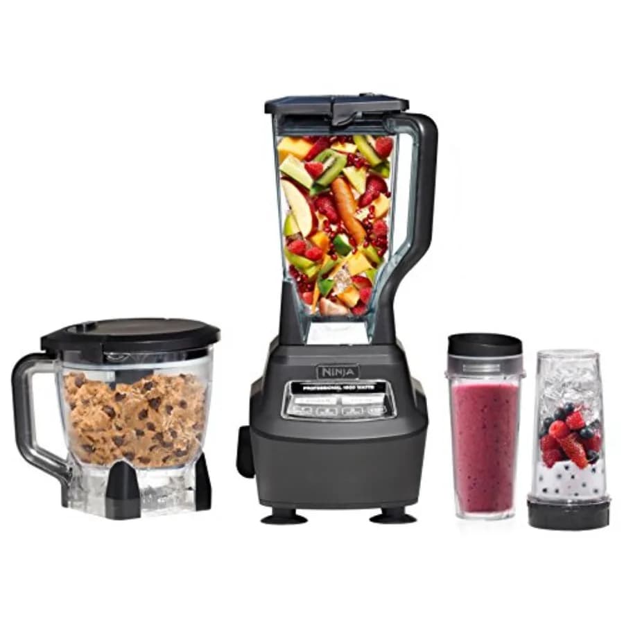Kitchen system Mega 1500W, 72 oz blender, Food processor with 8 cups and 2 16 oz glasses, Black BL770