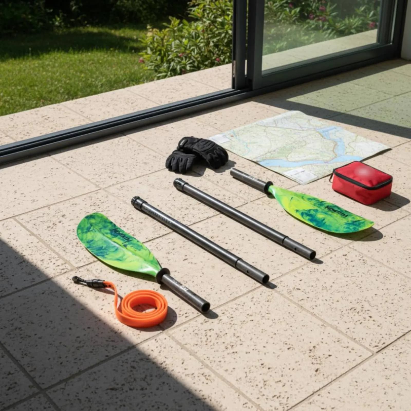 Pagaia da Kayak a Doppia Lama con Design Marmorizzato, Pagaia in 4 Pezzi a Lunghezza Regolabile con Anelli Anti-Acqua per Touring