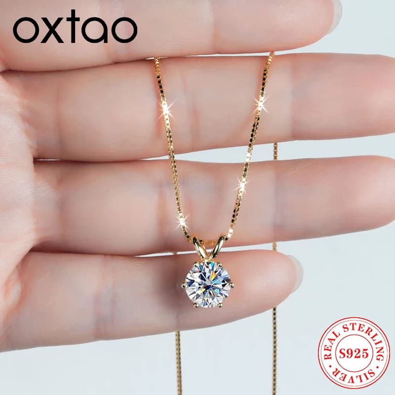 OXTAO D VVS1 0.5-5ct Moissanite Solitario Collane con ciondolo Donna Argento 925 Collana con catena clavicola Regalo di gioielli di lusso