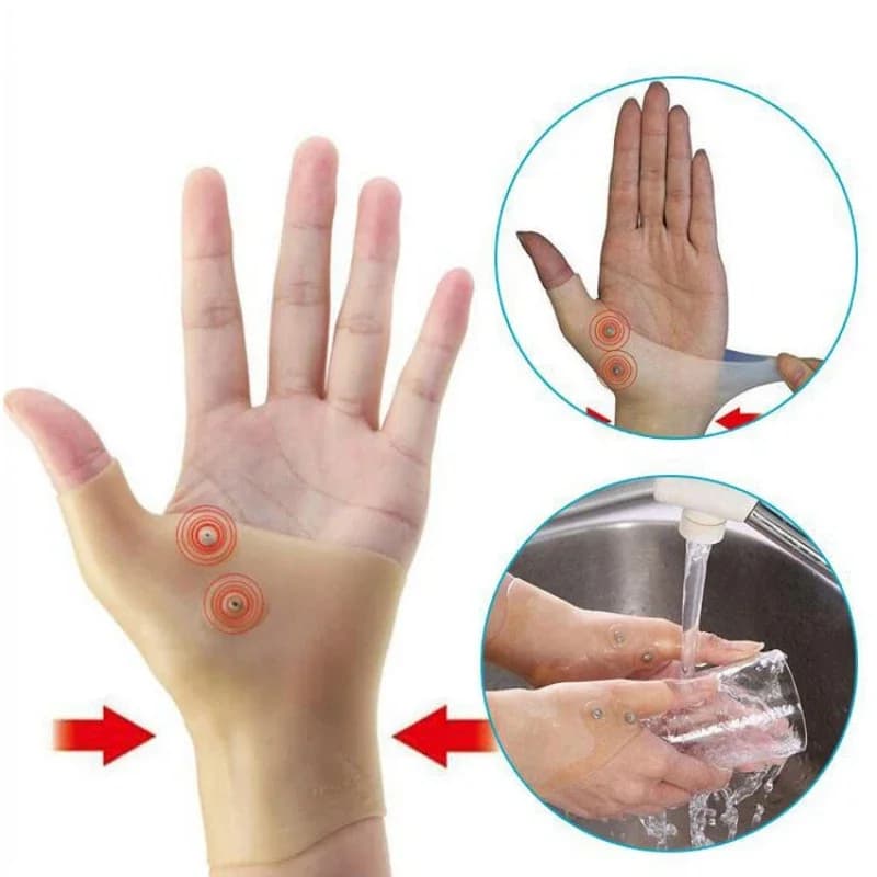Guanti di supporto per sollievo dal dolore per massaggio correttore di pressione per artrite in gel di silicone Guanti di supporto per pollice e mano per terapia magnetica