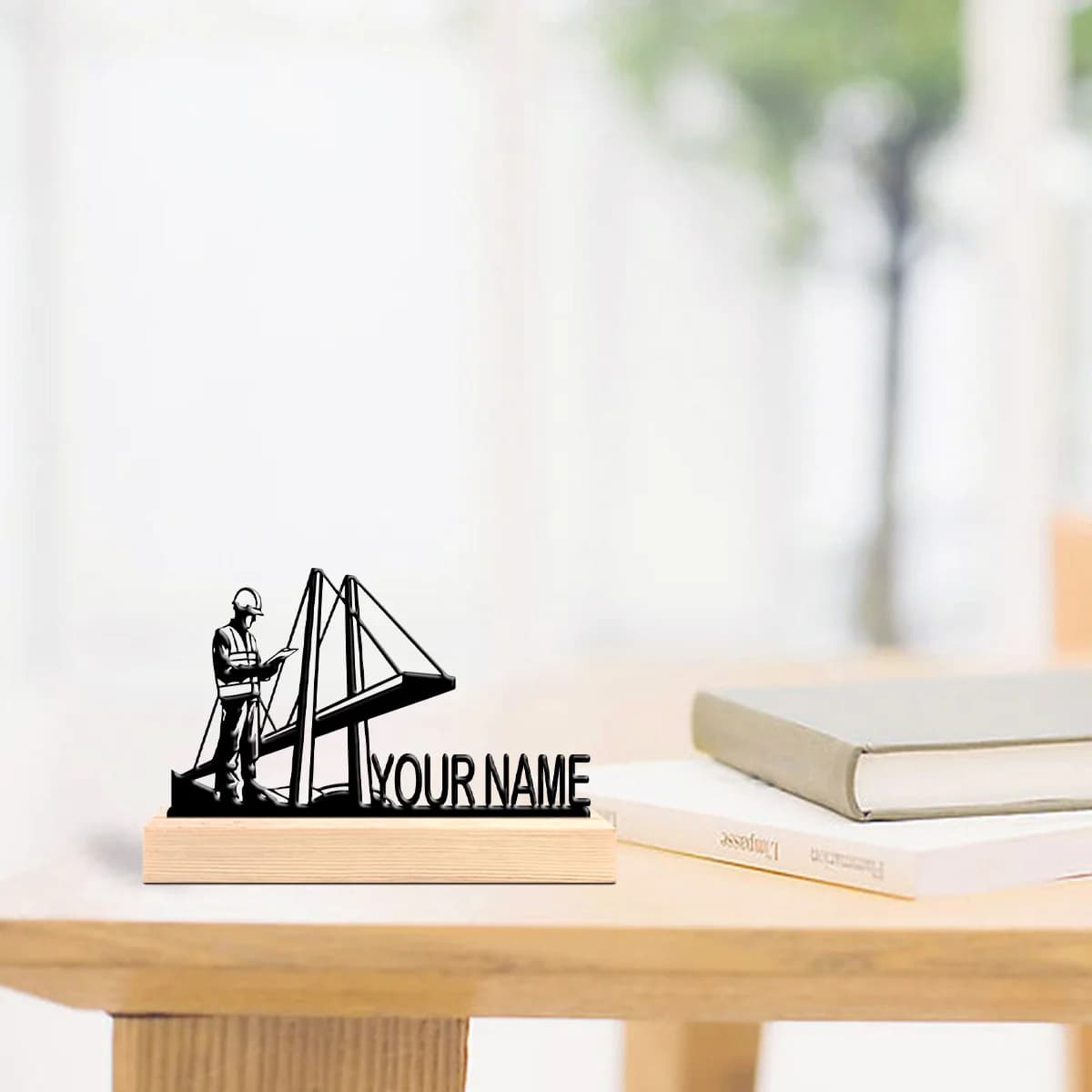 1pc Desktop Metal Ornaments Custom Content With Wooden Base Bar Decoration, Holiday Gifts