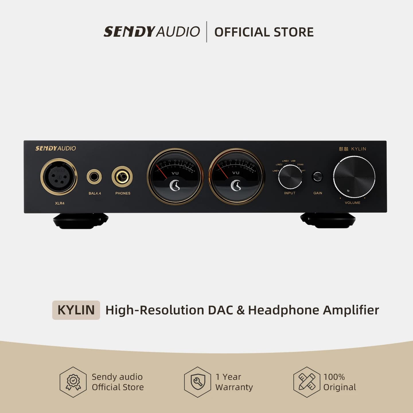 Sendy Audio KYLIN High-Resolution DAC & Headphone Amplifier ES9038Q2M Chip Native DSD512 Support Intelligent Power Adjustment