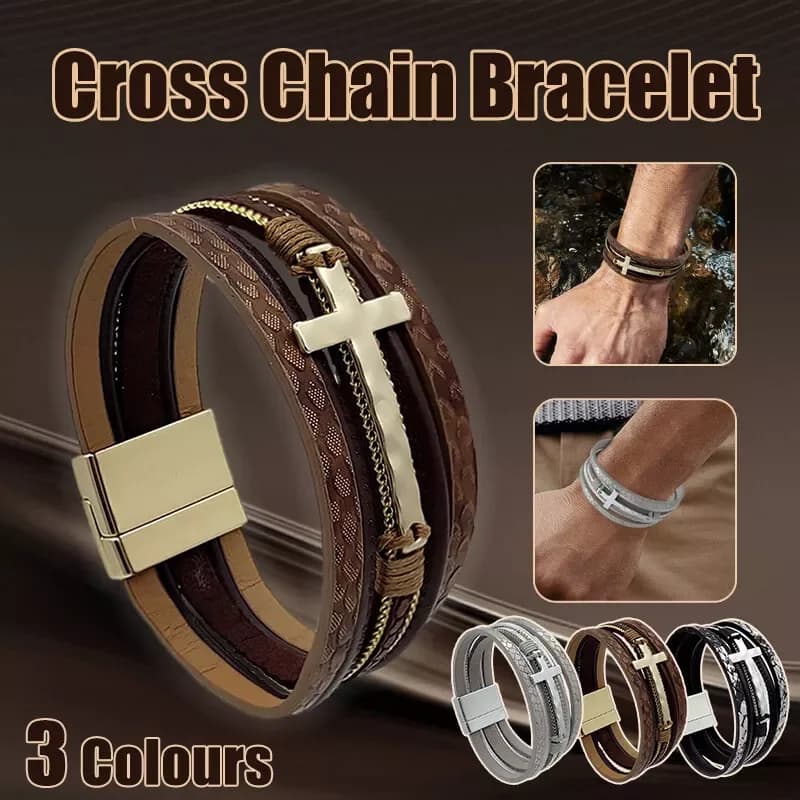 1 pezzo di bracciale in pelle in acciaio inossidabile, cinturino moderno lucido, bracciale da uomo con croce in acciaio inossidabile per l'uso quotidiano