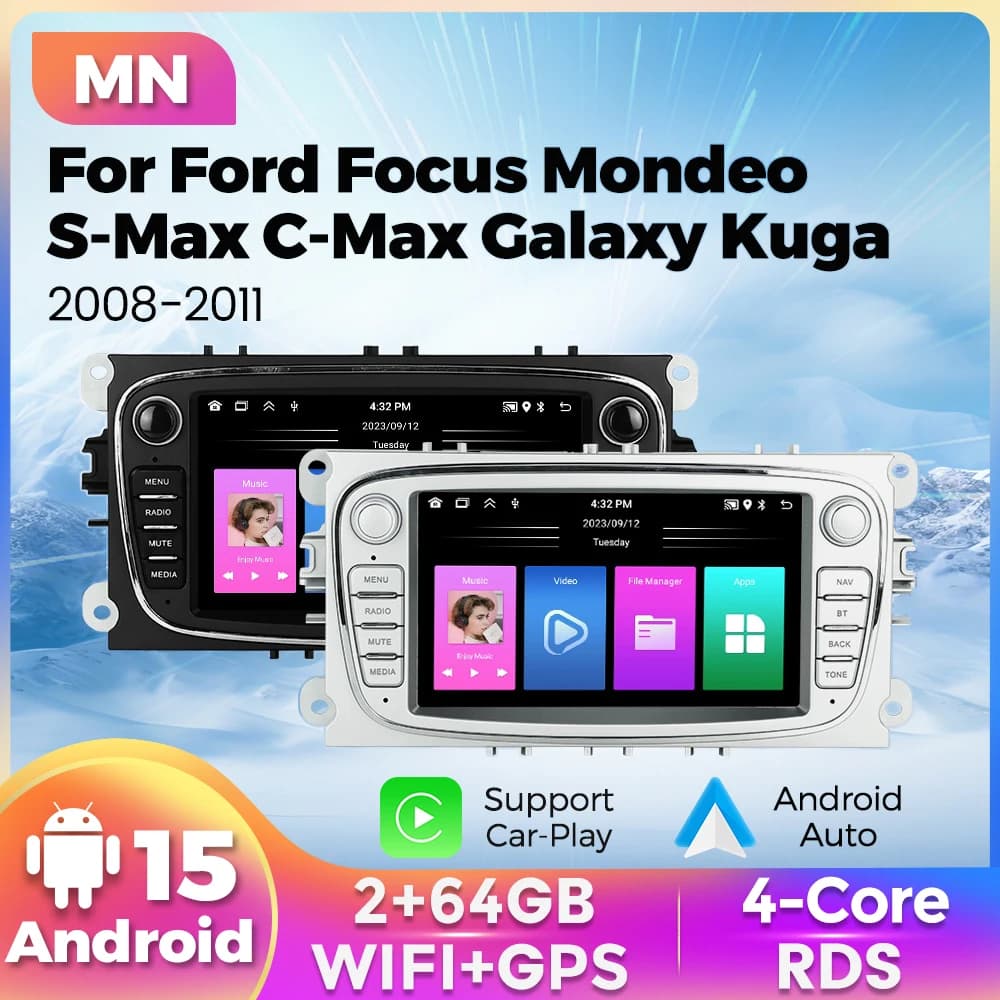 Navifly autoradio Android per Ford Focus Mondeo S-Max C-Max Galaxy Kuga 2008 - 2011 Multimedia Carplay Display 2 Din Navigation