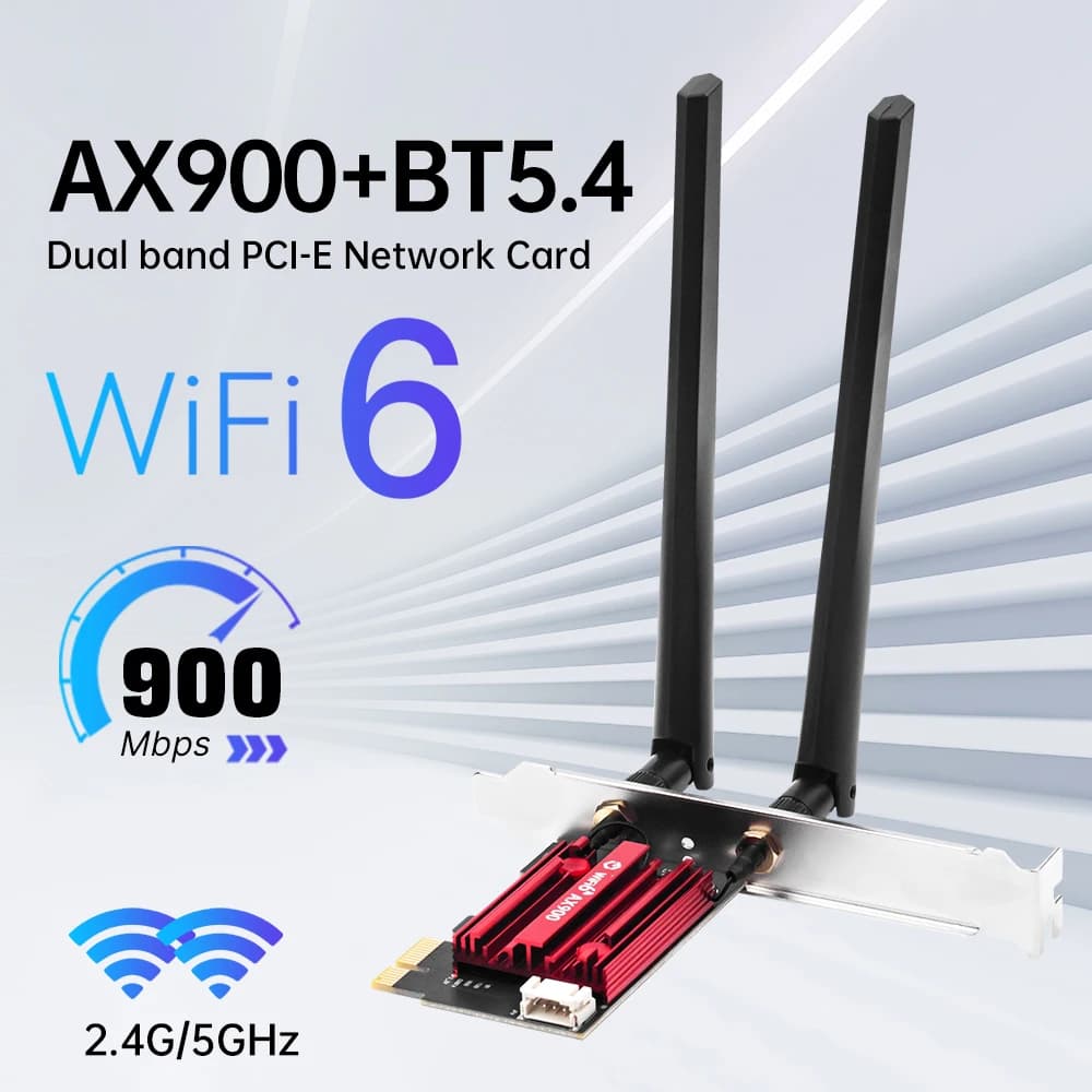 Scheda di rete WiFi 6 PCIe FV-AX900pro Bluetooth 5.4 Dual-Band 2.4G/5.8GHz Antenne esterne Adattatore da gioco/PC per Win10/11