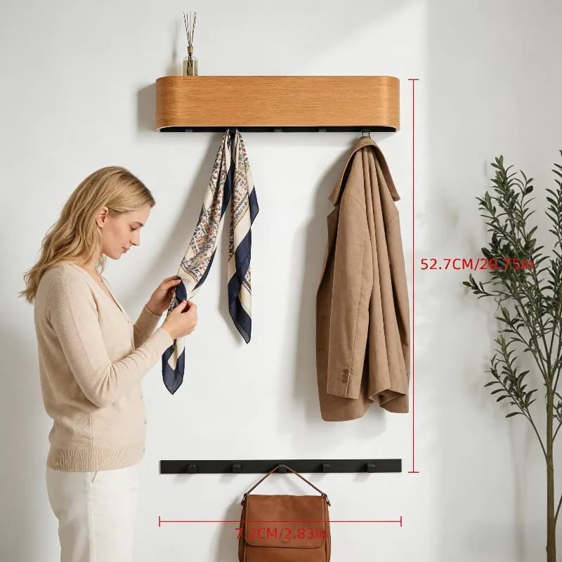 Wall Hangers in Wood, Hangers for the Entrance of the Living Room, Hooks for Hats in Walnut