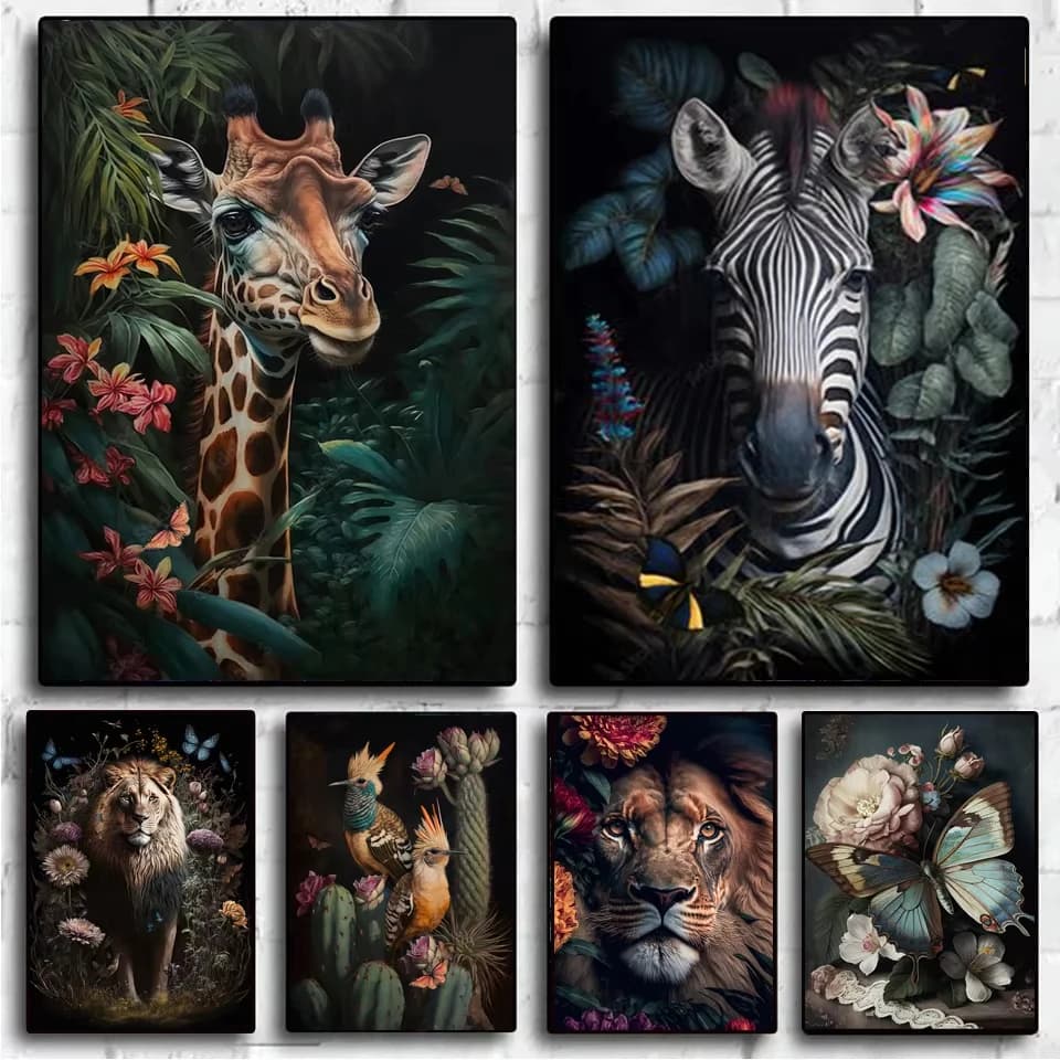Dipinto Diamantato 5D Fai da Te con Animali della Giungla Tropicale, Zebra, Giraffa, Leone, Scenografia, Mosaico di Strass Rotondi Completi, Punto Croce, Decorazione per la Casa