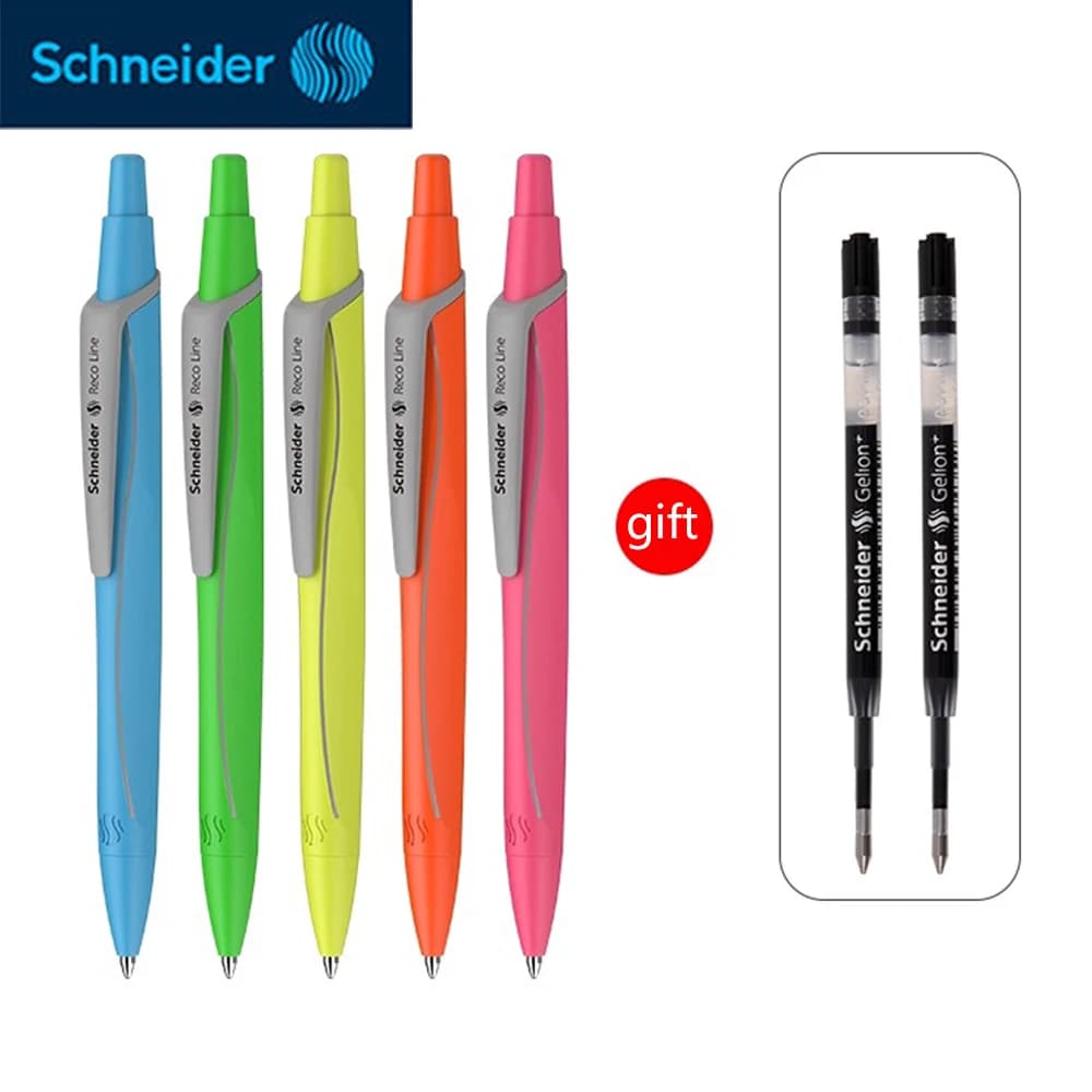 Set di penne gel tedesche Schneider Reco Portapenne morbido per la scrittura ad asciugatura rapida Nero G2 Ricarica 0,5 mm Cancelleria per ufficio scolastico carino