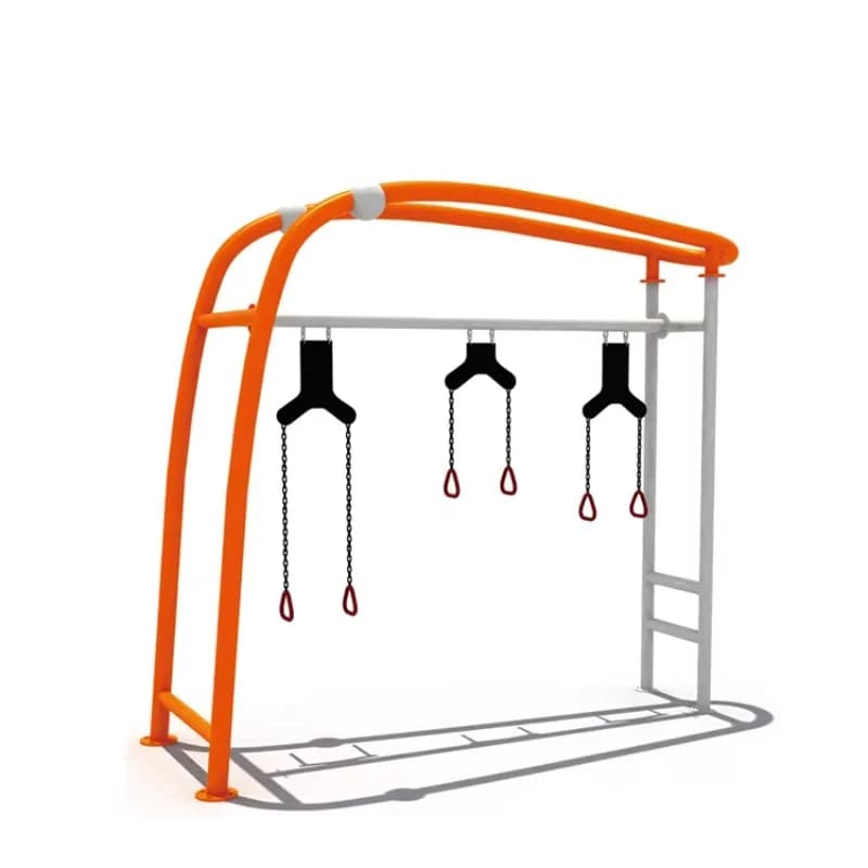 Integrated traction bar with suspended trainer, custom outdoor fitness equipment for multifunctional climbing exercises.