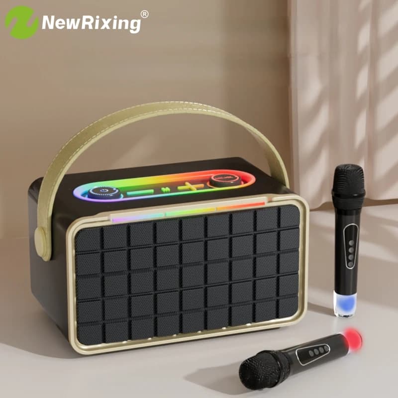 Altoparlante wireless portatile con 2 microfoni, macchina per karaoke, volume elevato 40 W, pulsanti a manopola, luci RGB, supporta BT, USB, AUX, TF, MIC