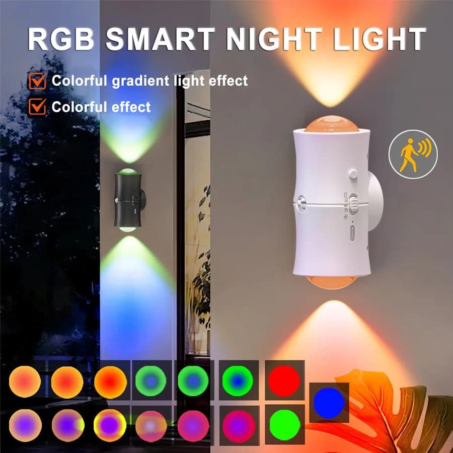 Luce Notturna LED Ricaricabile con Sensore di Movimento, Lampada da Parete RGB con Luce Ambientale Sfumata, Dimmerabile, Lampada Magnetica per Interni