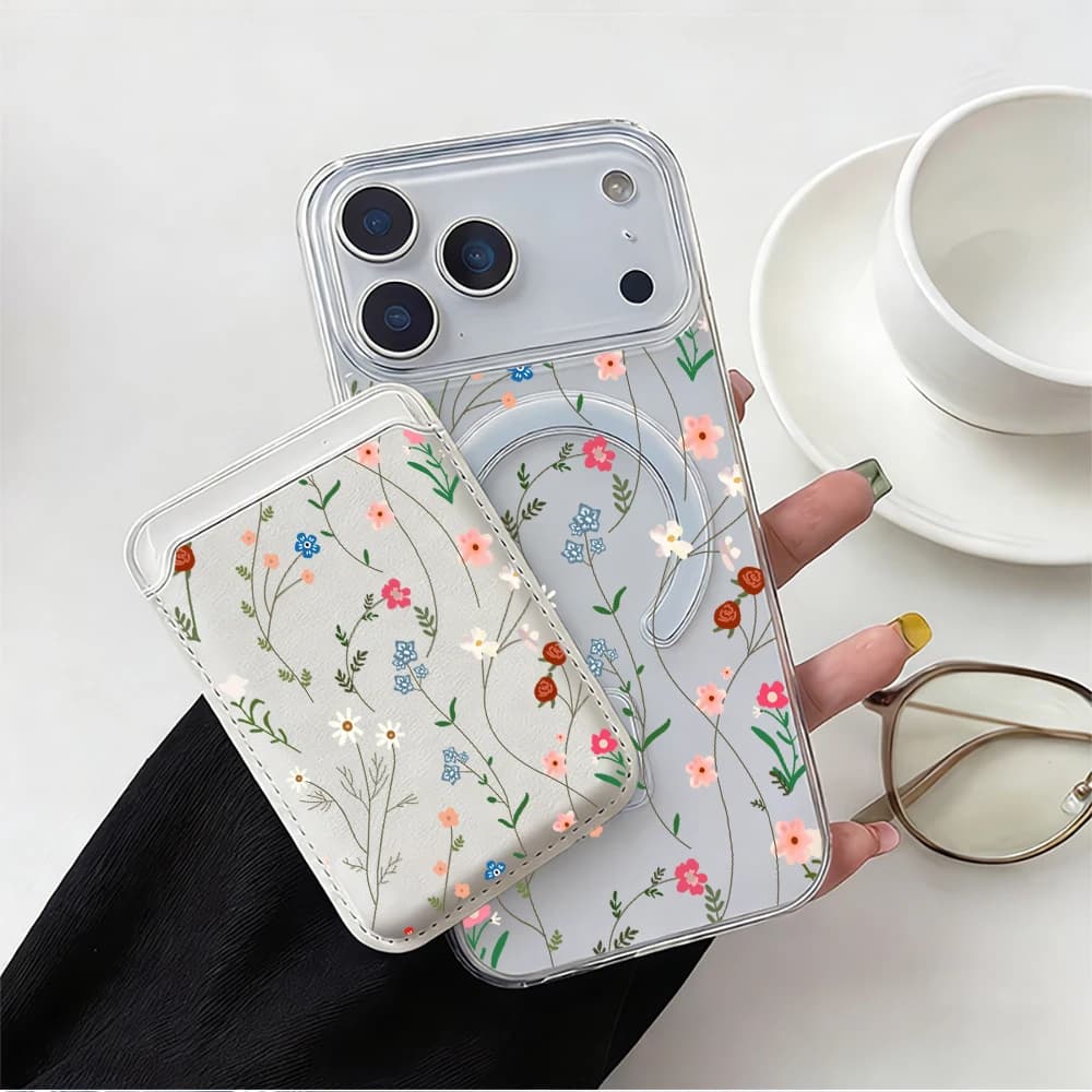 Wildflowers and Weeds For Magsafe wallet Magnetic Card holder Phone Case For iPhone 17 16 13 15 12 14 Pro Max Plus Air 16E Cover