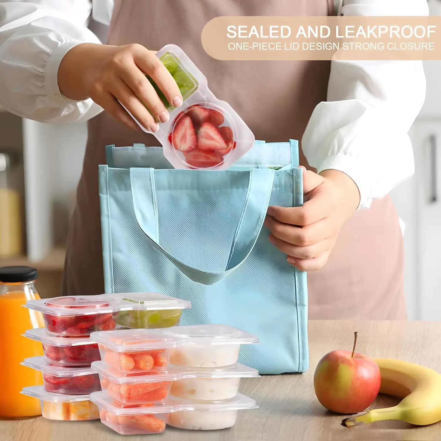 Contenitori per snack riutilizzabili con coperchi Confezione per snack con doppio scomparto da 20 pezzi Confezione per snack per il controllo delle porzioni per pasti in movimento da campeggio