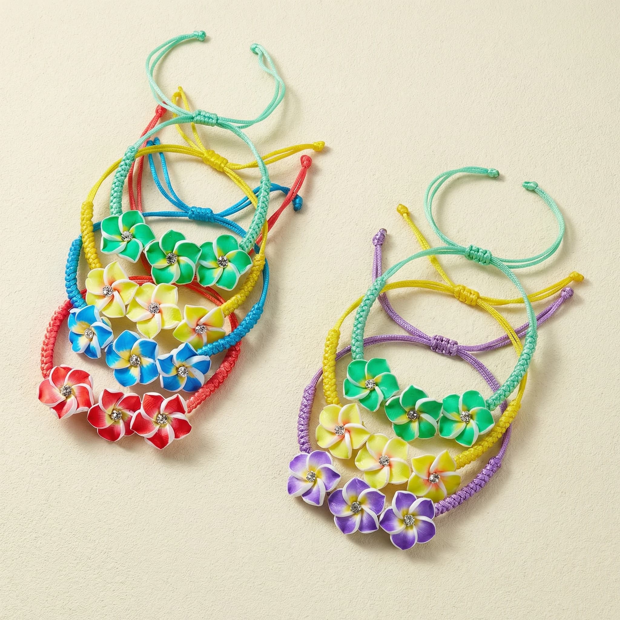 Y2K Aesthetic Plumeria Flower Bracelets for Women Handmade Braided Clay Floral Charm Bracelets Summer Beach Vacation Jewelry