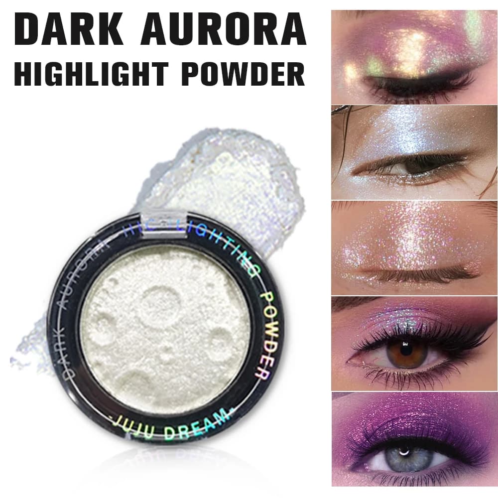 JUJU DREAM Dark Aurora Highlight Powder, illuminante scintillante camaleontico per viso e corpo, trucco luminoso sfumabile
