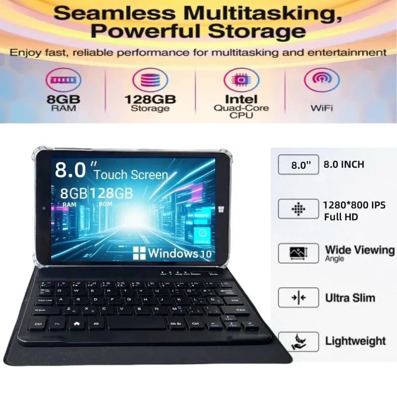 8-inch Windows Tablet with 8GB RAM 128GB Quad-Core 64bit Intel Atom x5-Z8300 1280*800 IPS HD-MI with Bluetooth Keyboard Case