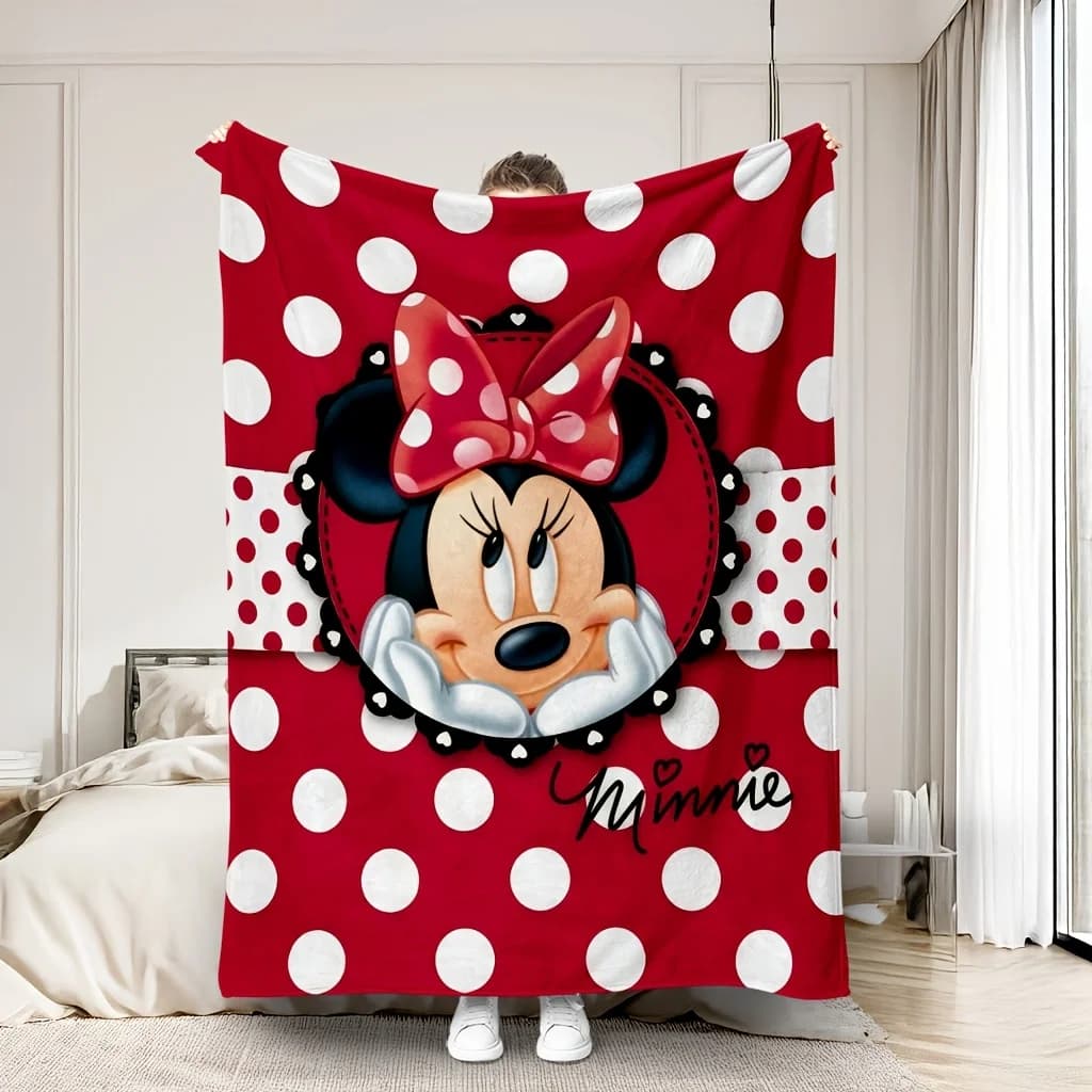 Coperta in flanella Disney Minnie Mouse con stampa 2D, calda e morbida, per tutte le stagioni, per camera da letto, soggiorno, campeggio, viaggi, decorazioni per la casa