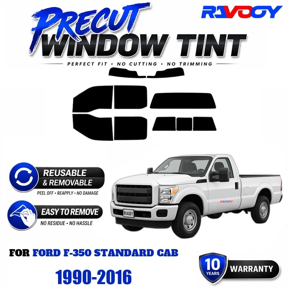 RAVOOY Precut Window Tint, Reusable Removable EPU Film, Custom Fit for Ford F-350 Standard Cab 1990-2016, UV Heat Protection