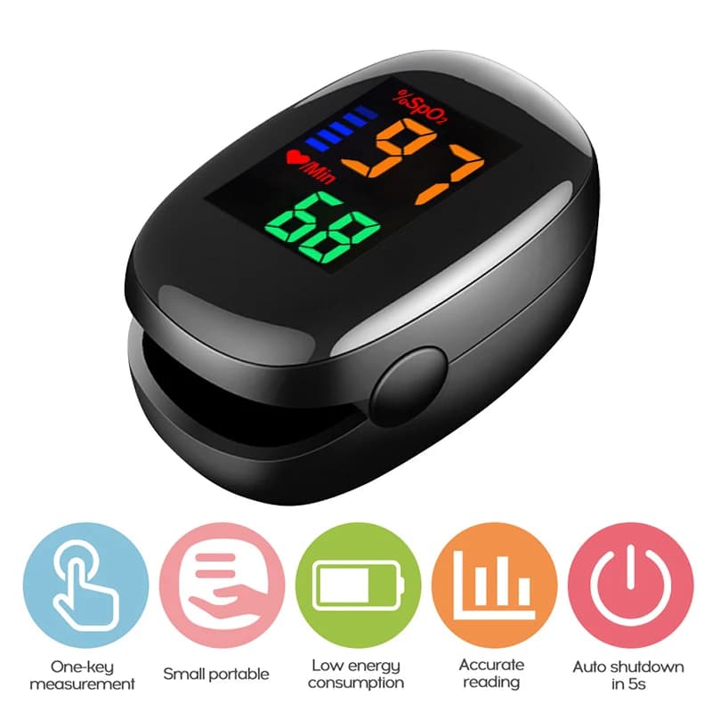 Ossimetro digitale da dito per monitoraggio della frequenza cardiaca SpO2 PR, pulsossimetro medico, misuratore di ossigeno nel sangue, saturometro.