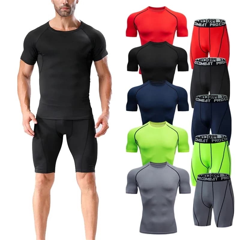 Men's Sports Compression Clothing Set, Fitness Yoga Set, Gym Training, Jogging, Mixed Martial Arts, Shorts, Breathable Set, 2-piece Set