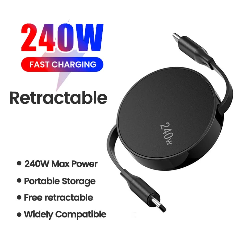 Portable Retractable PD 240W Type USB C Cable Wire Fast Charging For iPhone Android Phone Xiaomi Huawei OPPO