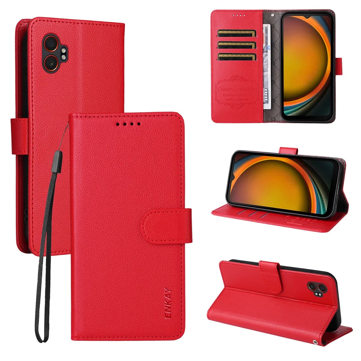 Per Samsung Galaxy Xcover6 Pro 5G / Galaxy XCover7 Pro Custodia a portafoglio con cinturino ENKAY HAT PRINCE Blocco RFID Supporto in pelle per telefono