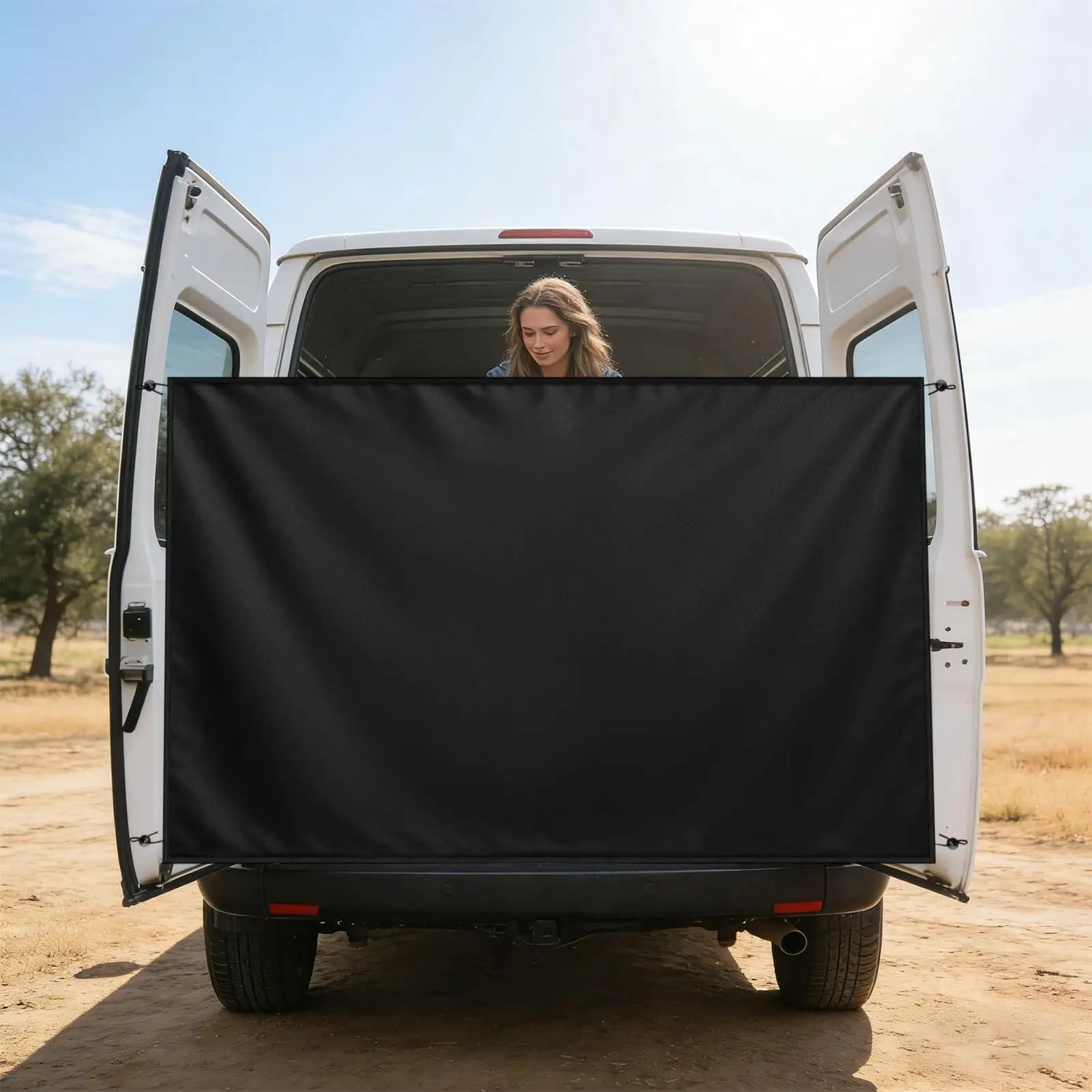 Camper Van Rear Door Shower Curtains Large Waterproof Cloth with Magnetic Rope Portable Shower Curtains for Outdoor Truck Hiking