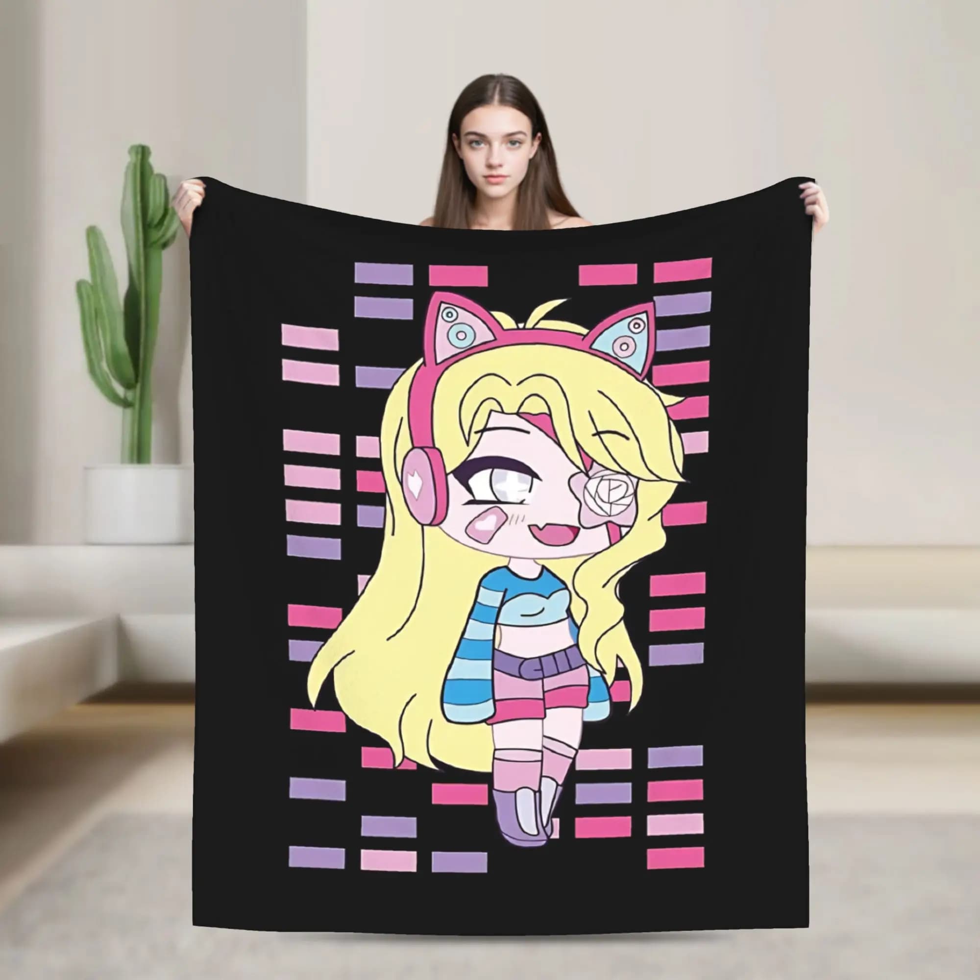 Gacha Life series Nightcore girl Blanket Soft Pattern Plush Throw Blanket For Bedroom Travel Office Flannel Bedspread Bed Cover