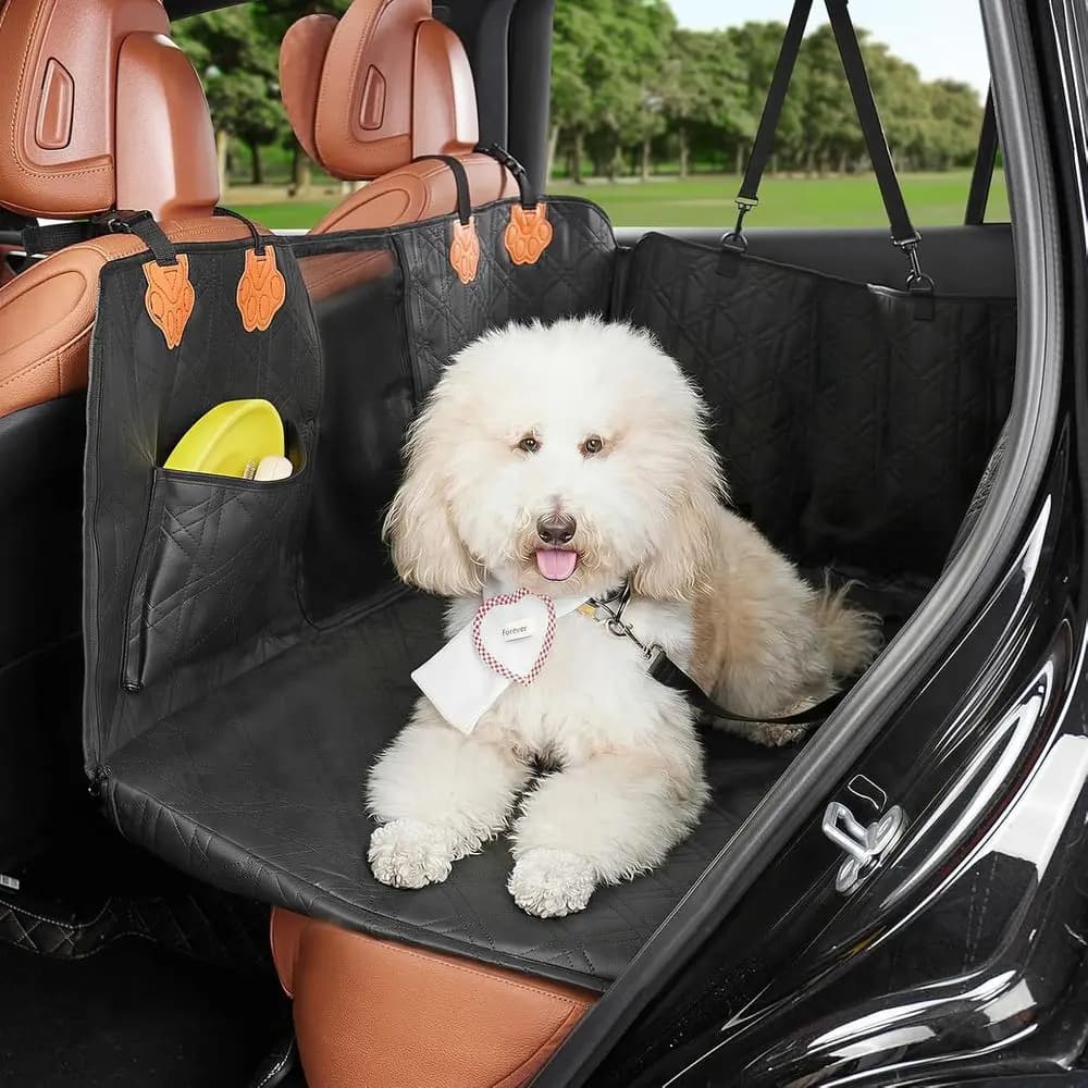 Estensore per Sedile Posteriore o per Cani, Coprisedile per Auto in Pelle PU per Cani o Sedile Posteriore con Fondo Rigido, Amaca per Cani con Finestra a Rete, Cuccia per Auto per Cani