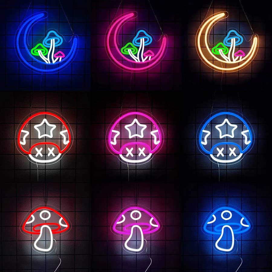 Insegna al neon a forma di fungo, luci LED a forma di fungo per decorazioni murali, alimentate tramite USB, per camerette, soggiorni, stanze dei bambini, regali per il gioco
