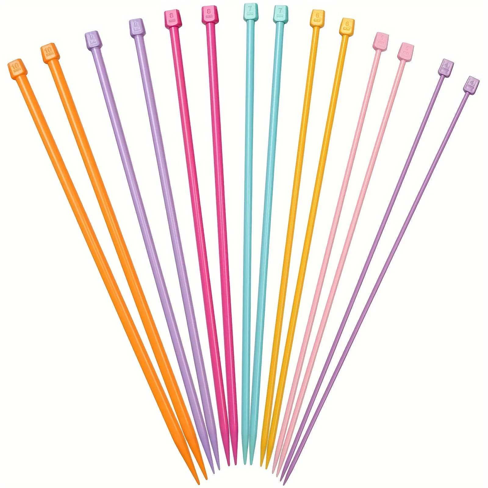 7 paia di ferri da maglia in plastica da 25 cm, 4.0mm-10.0mm, colorati, a punta singola, per maglioni, strumento fai da te per lavori a maglia e uncinetto