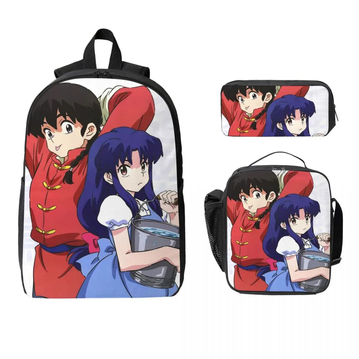Zaino Anime P Chan Ranma Akane per Ragazzi e Ragazze, Borsa Scolastica, Borsa per Computer, Set 3 Pezzi con Borsa Termica per Pranzo e Astuccio