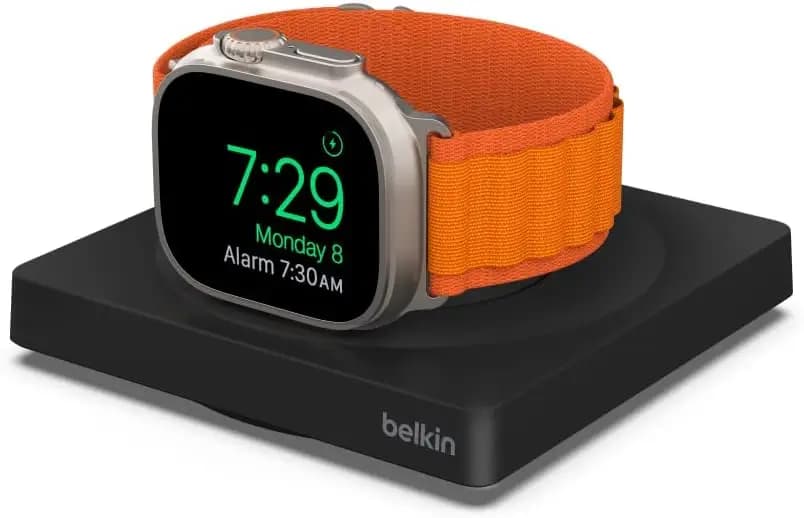 Fast wireless charging base for Apple Watch with night mode, USB-C cable included, compatible with all models - Black