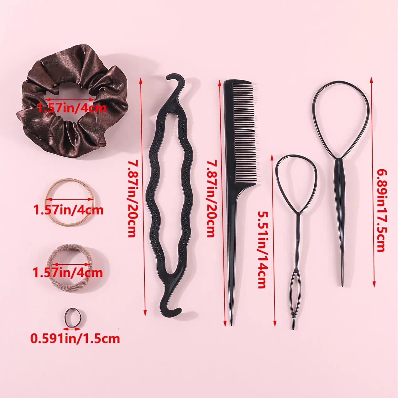 Set of 1109 Women's Dark Hair Accessories: Elastics Without Sewings, Scrunchies, Small Helastics in Rubber, Fashion Hair Grips
