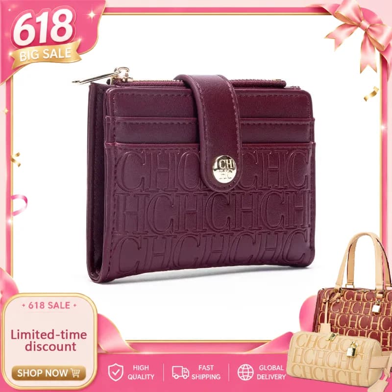 CH Fashion Button Classic Folding Money Clip Compact Lightweight Luxury WomenLuxury Brand Classic Retro Square Design Card Case