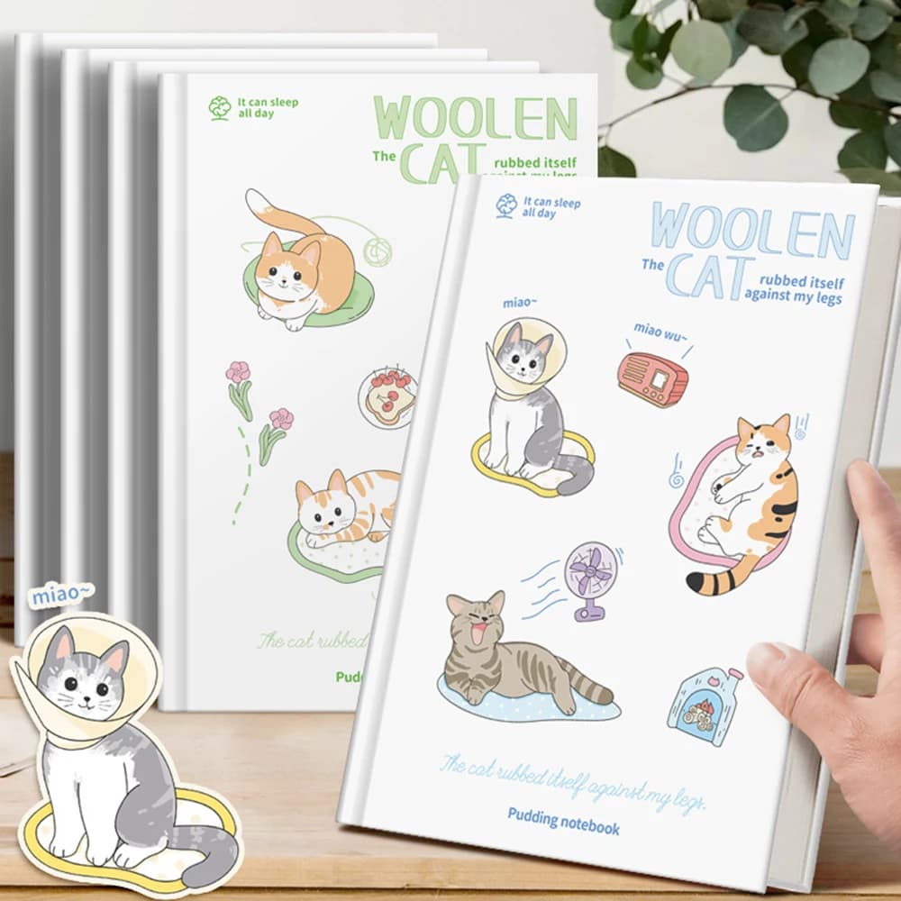 Cute Cat A5 Hard Cover Notebook, Cartoon Simplified Student Notebook, Classroom Horizontal Inner Page Notebook