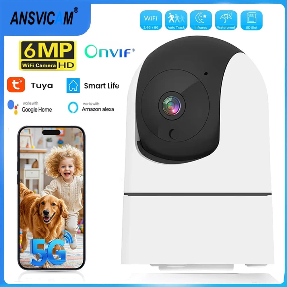 Tuya 6MP 5G WiFi Telecamera IP Telecamera di sicurezza interna Zoom 6X Baby Monitor Visione notturna a colori Cam Monitoraggio automatico Video sorveglianza
