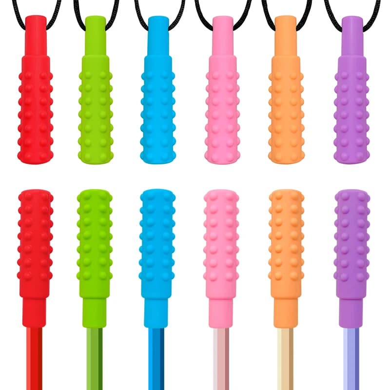 1/6 pz. Ciondolo massaggiagengive in silicone a forma di matita, collana sensoriale da masticare per autismo, ADHD, SPD, per masticazione e motricità orale