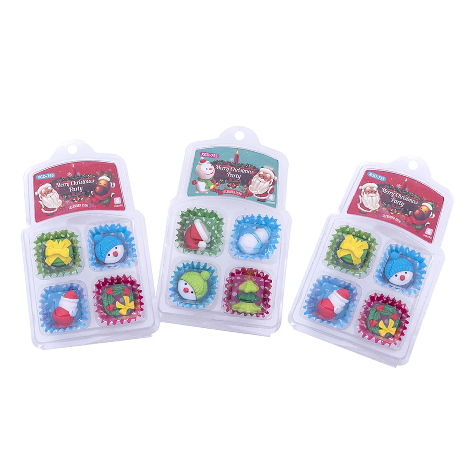 12Pcs Christmas Pencil Erasers Premium Cute Creative School Eraser Set Bright Colors Perfect Student Reward Gift Cartoon