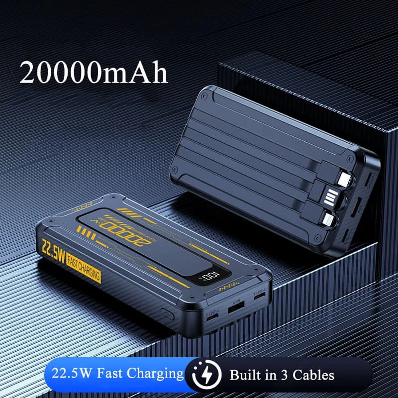 Power Bank 20000mAh Powerbank a ricarica rapida con cavi Caricabatteria esterno portatile per iPhone 16 Xiaomi Samsung Poverbank