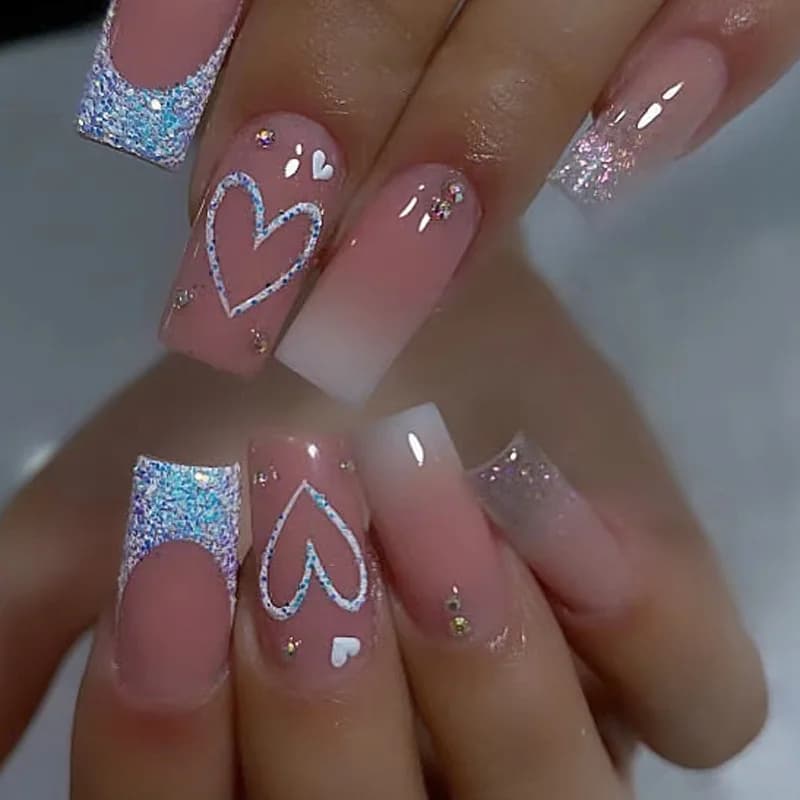 24 short nails with French shade Love Nails with 1 gelatin gel and 1 nail fileQHZ758