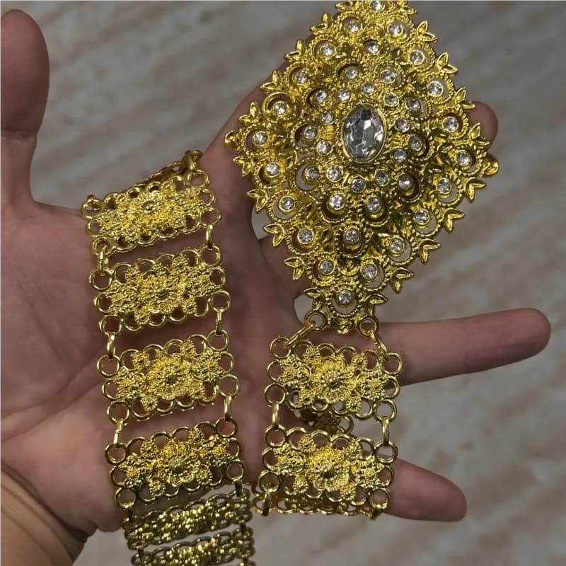 Accessories for Traditional Thai Clothing, Female Costume Belts, Jewelry, Belt with Rhinestones and Chain