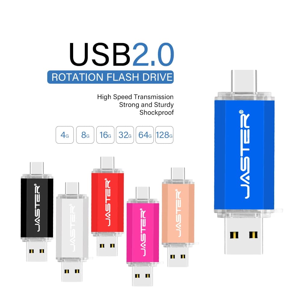 Chiavetta USB JASTER OTG Tipo C 2 IN 1 USB 2.0 Micro USB Pen Drive 128 GB 64 GB 32 GB 16 GB 32 GB 8 GB 4 GB 128 M Chiavetta USB