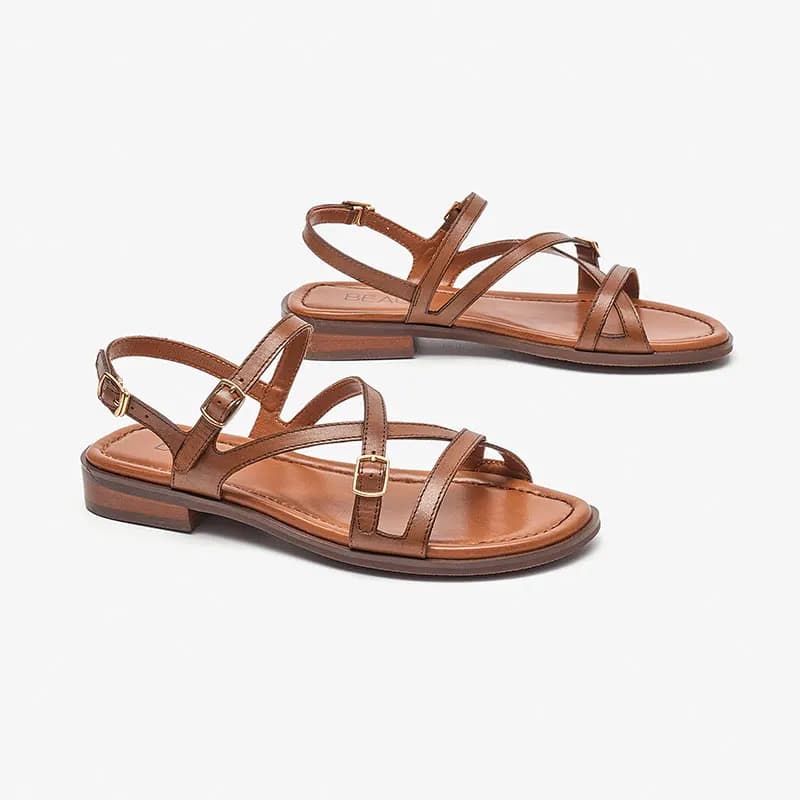 BEAUTODAY Sandali gladiatore da donna in vera pelle di mucca con cinturino incrociato con fibbia in metallo, scarpe estive da donna fatte a mano A32385