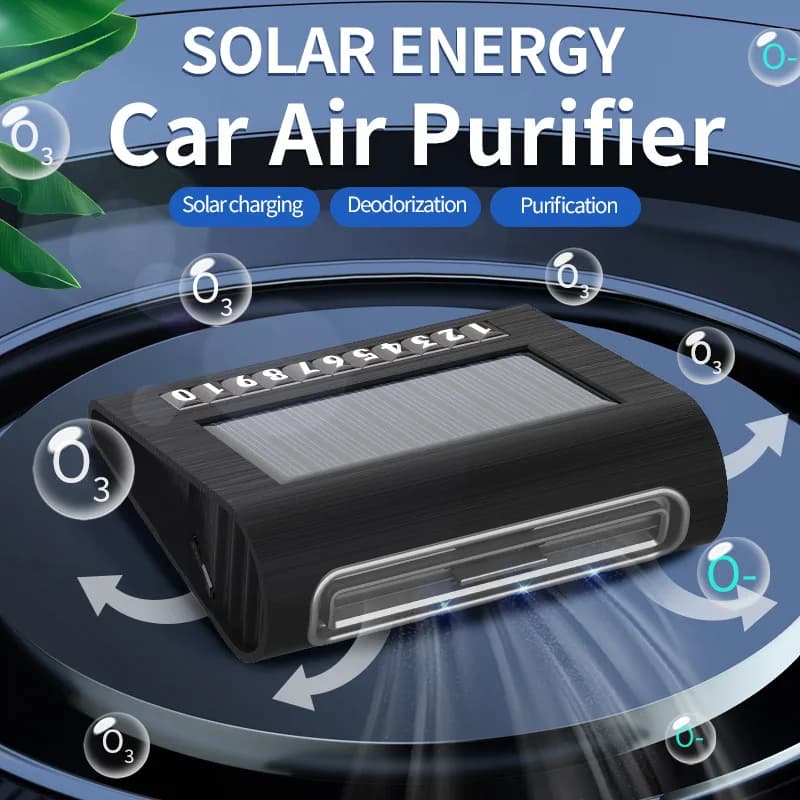 Solar-powered car air purifier, automatic operation, parking start charging, long battery life, consumable-free, negative ions