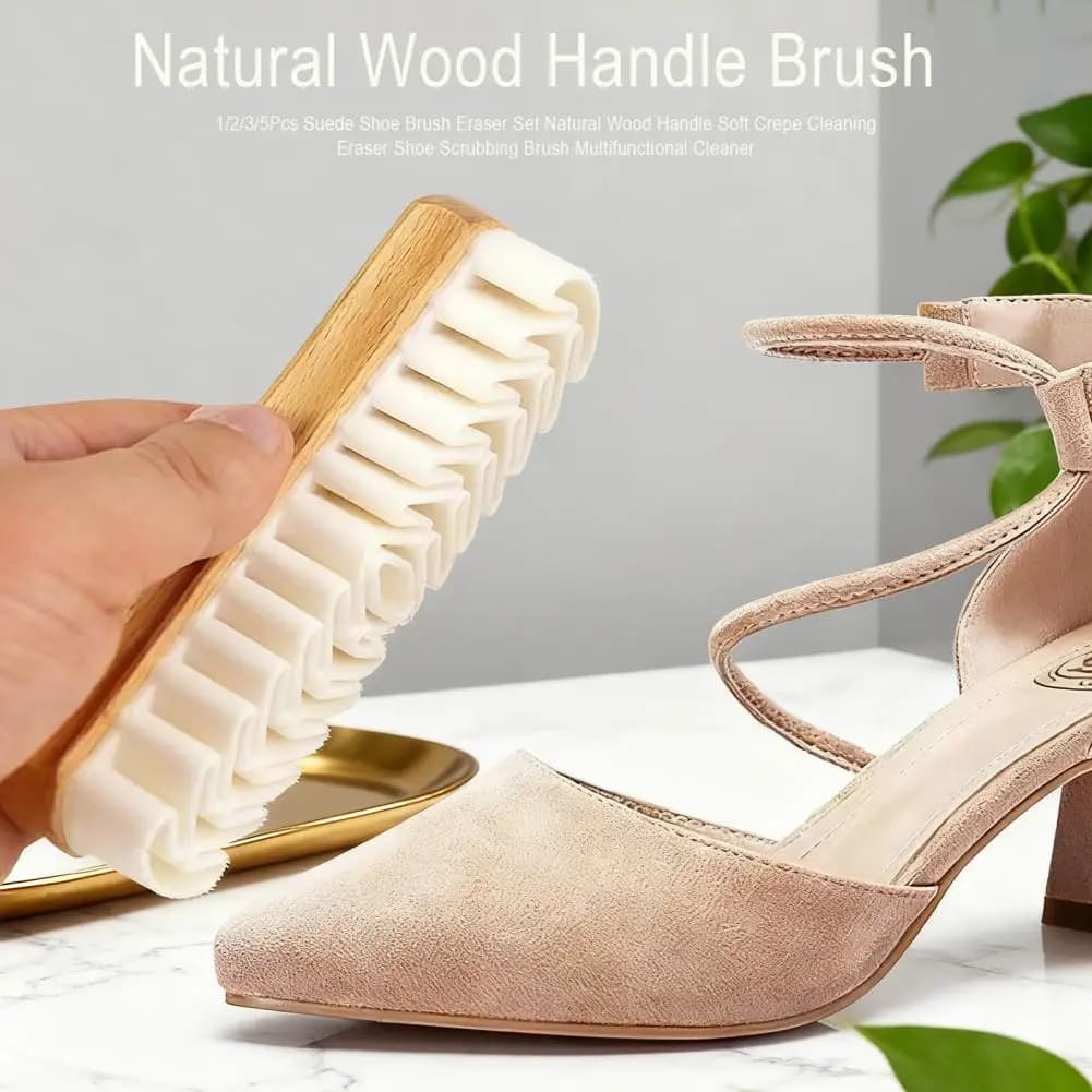 Shoe Brush Natural Wood Handle Brush Suede Shoe Brush Set with Natural Wood Handle Soft Crepe Eraser Multifunctional Cleaner