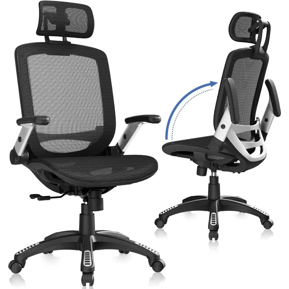 GABRYLLY Sedia da ufficio ergonomica, sedia da scrivania con schienale alto e poggiatesta, braccioli ribaltabili, 90-120 ° Blocco inclinabile e cuscino ampio, grande