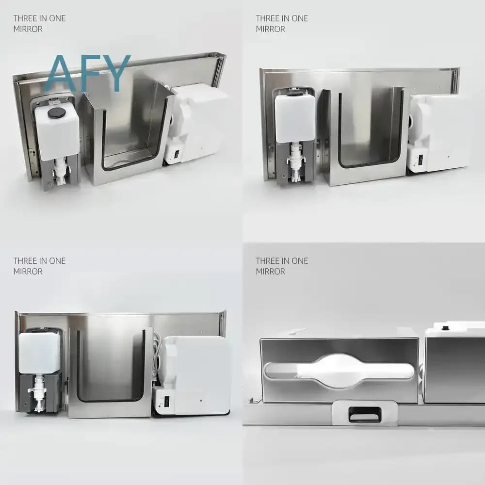 3-in-1 Touchless Soap Dispenser Paper Towel Holder Hand Dryer for Bathroom Mirror Cabinet Hidden Recessed Mirror Back Mount