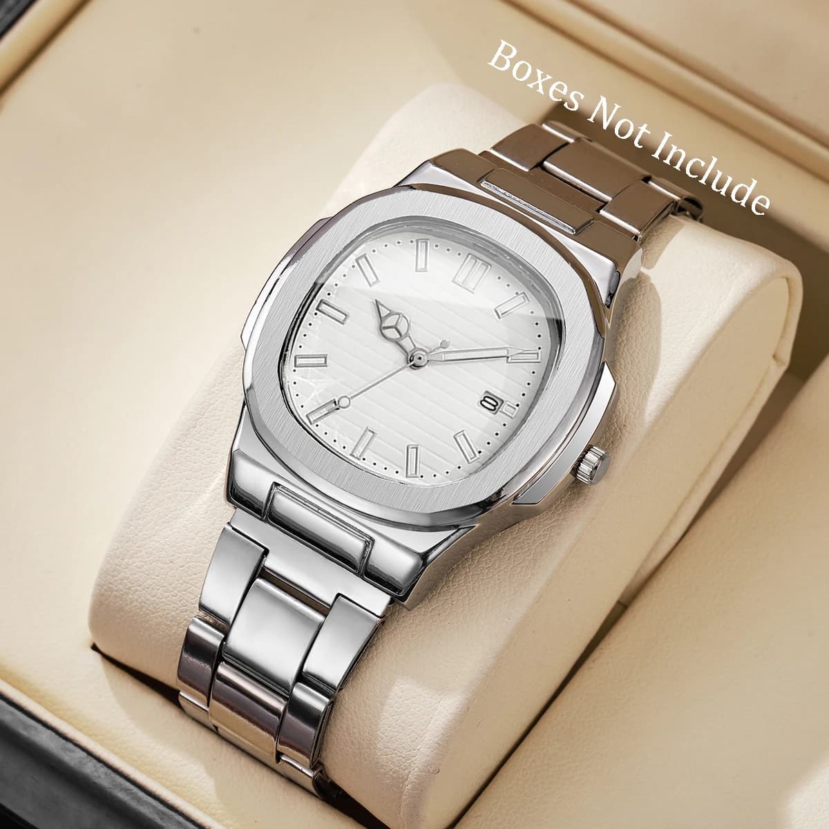 Men's Fashionable Wrist Watch Quartz With Stainless Steel Strap With Square Working Dial With Calendar For Men's Watch (No Box)